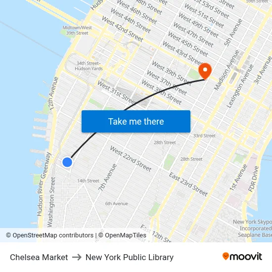 Chelsea Market to New York Public Library map