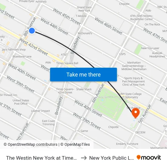 The Westin New York at Times Square to New York Public Library map
