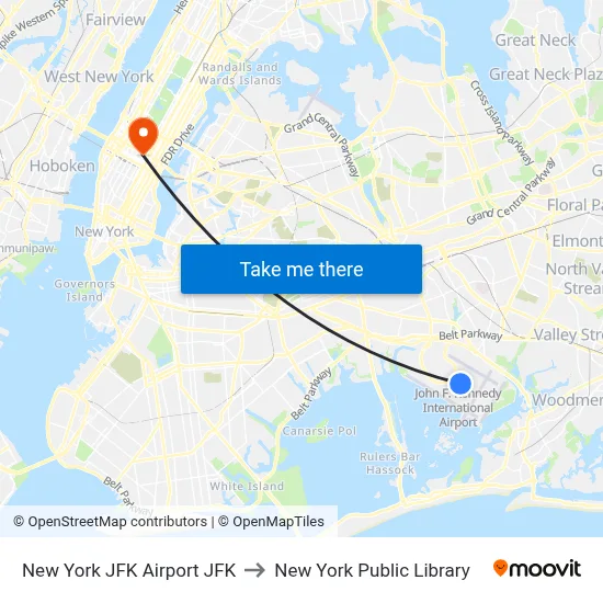New York JFK Airport JFK to New York Public Library map