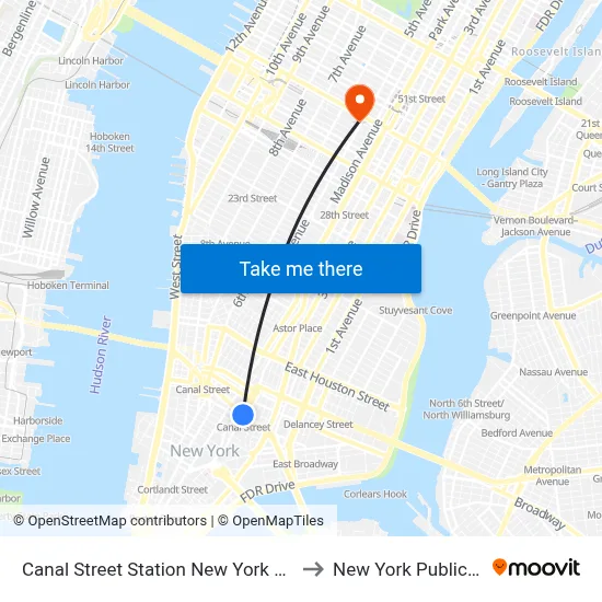 Canal Street Station New York City Subway to New York Public Library map