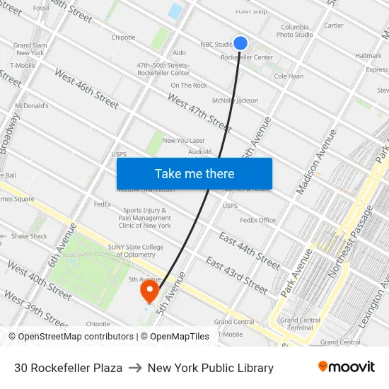 30 Rockefeller Plaza to New York Public Library map