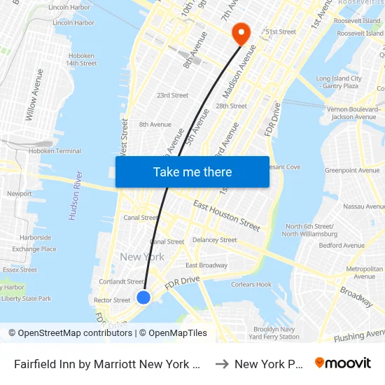 Fairfield Inn by Marriott New York Manhattan Financial District to New York Public Library map