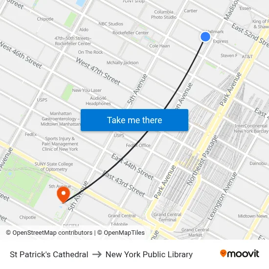 St Patrick's Cathedral to New York Public Library map