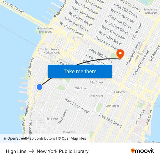 High Line to New York Public Library map