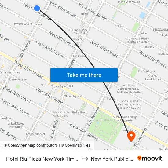 Hotel Riu Plaza New York Times Square to New York Public Library map