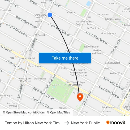 Tempo by Hilton New York Times Square to New York Public Library map