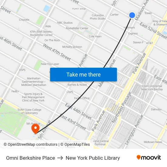 Omni Berkshire Place to New York Public Library map