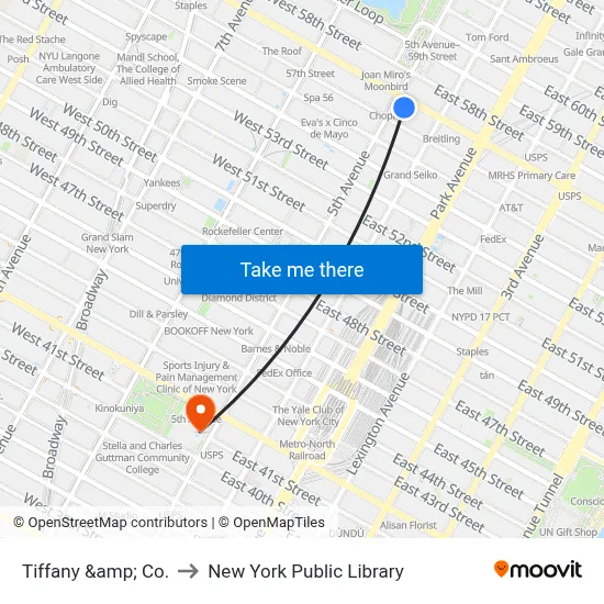 Tiffany &amp; Co. to New York Public Library map