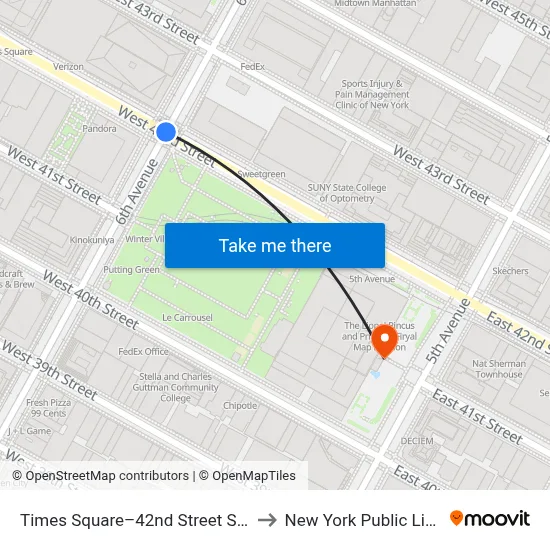 Times Square–42nd Street Station to New York Public Library map
