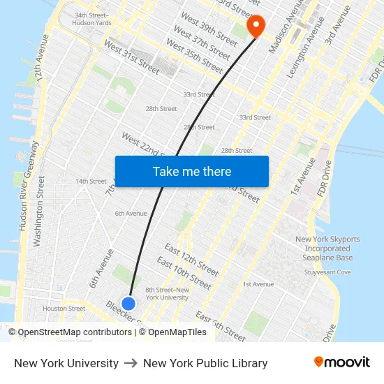 New York University to New York Public Library map