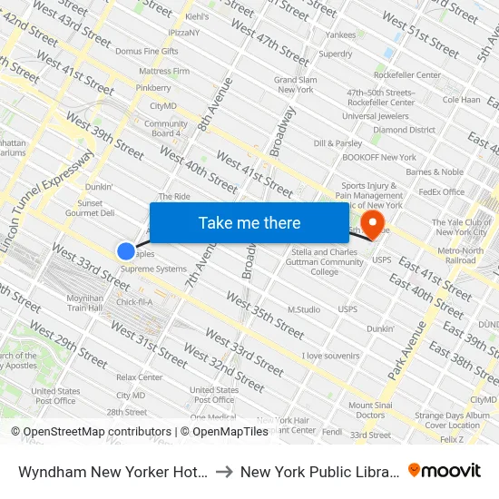 Wyndham New Yorker Hotel to New York Public Library map