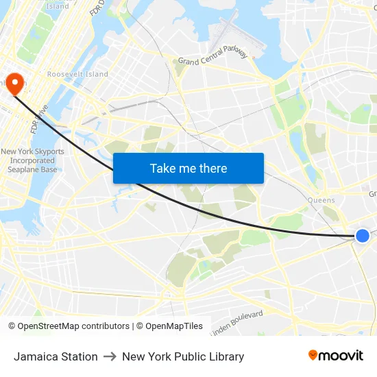 Jamaica Station to New York Public Library map