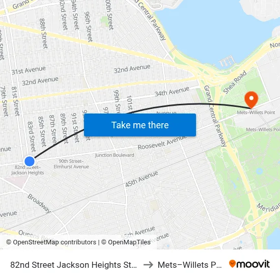82nd Street Jackson Heights Station to Mets–Willets Point map