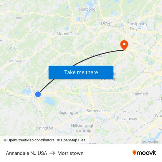 Annandale NJ USA to Morristown map