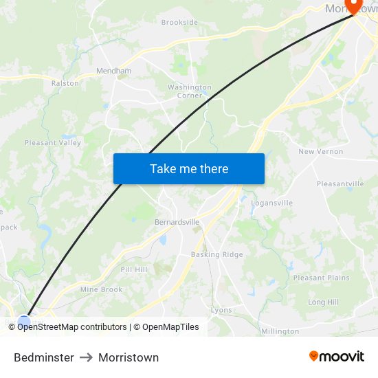 Bedminster to Morristown map