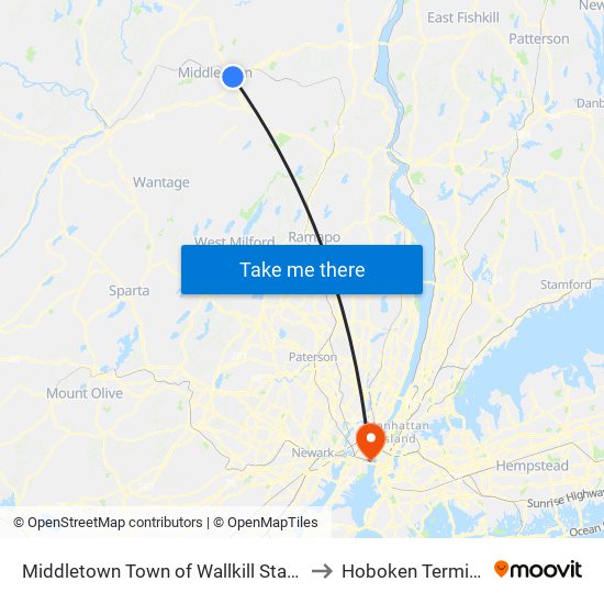 Middletown Town of Wallkill Station to Hoboken Terminal map