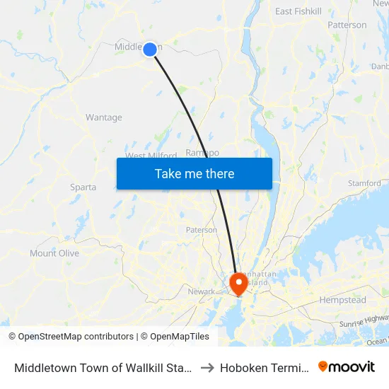 Middletown Town of Wallkill Station to Hoboken Terminal map