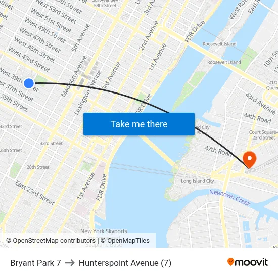 Bryant Park 7 to Hunterspoint Avenue (7) map