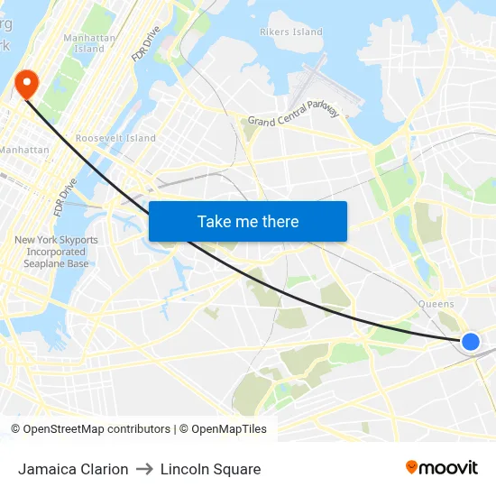 Jamaica Clarion to Lincoln Square map