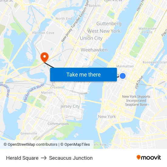 Herald Square to Secaucus Junction map