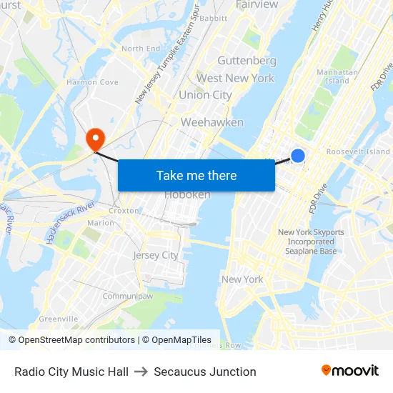 Radio City Music Hall to Secaucus Junction map