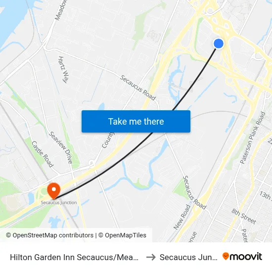 Hilton Garden Inn Secaucus/Meadowlands to Secaucus Junction map