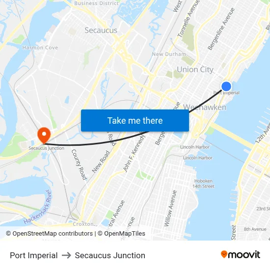 Port Imperial to Secaucus Junction map