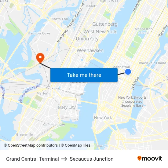 Grand Central Terminal to Secaucus Junction map