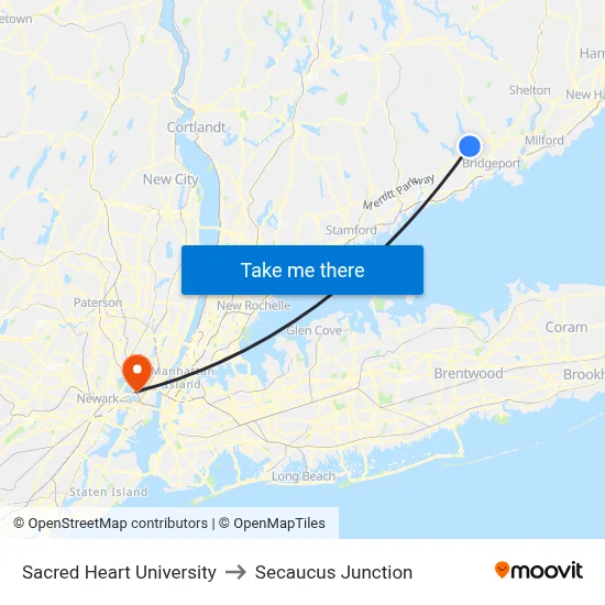 Sacred Heart University to Secaucus Junction map