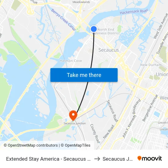 Extended Stay America - Secaucus - Meadowlands to Secaucus Junction map