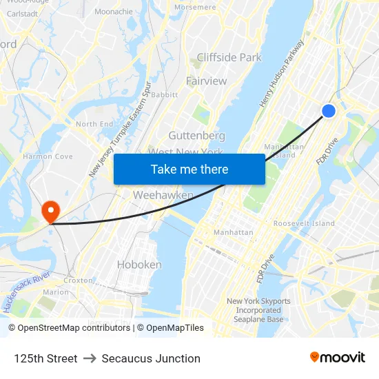125th Street to Secaucus Junction map