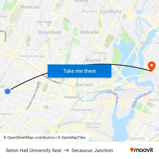 Seton Hall University Seal to Secaucus Junction map
