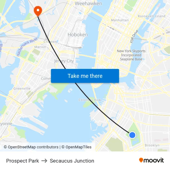 Prospect Park to Secaucus Junction map