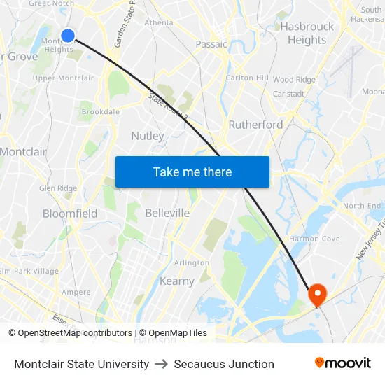 Montclair State University to Secaucus Junction map