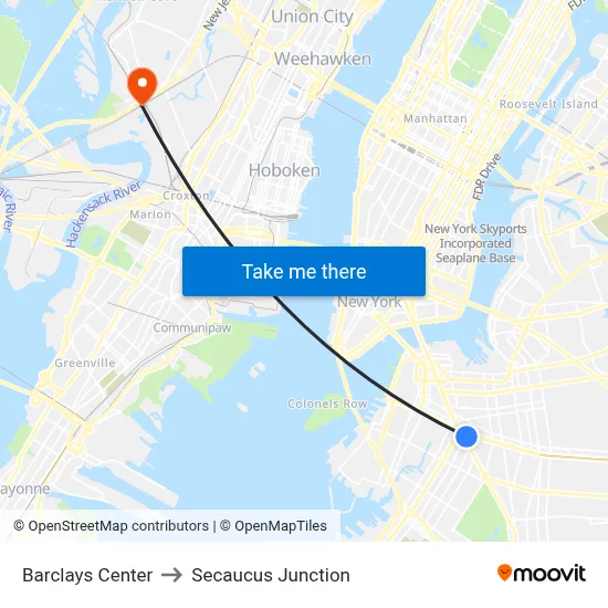 Barclays Center to Secaucus Junction map