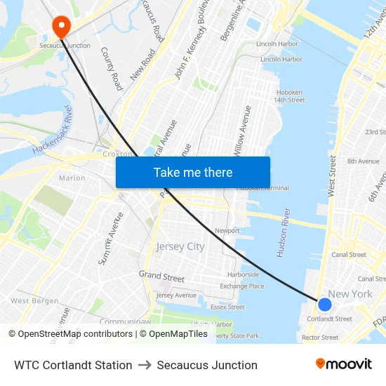 WTC Cortlandt Station to Secaucus Junction map