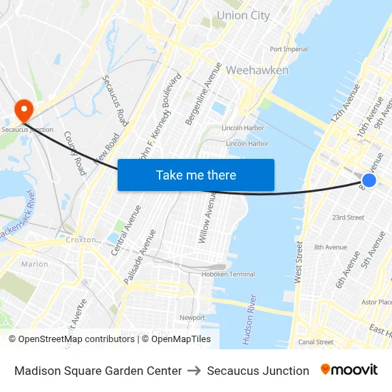 Madison Square Garden Center to Secaucus Junction map