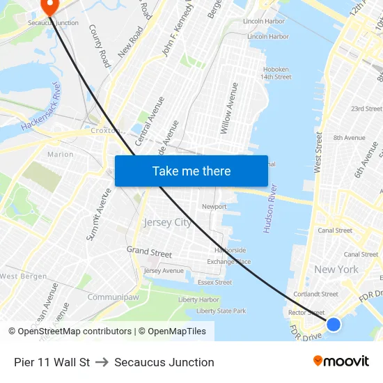 Pier 11 Wall St to Secaucus Junction map