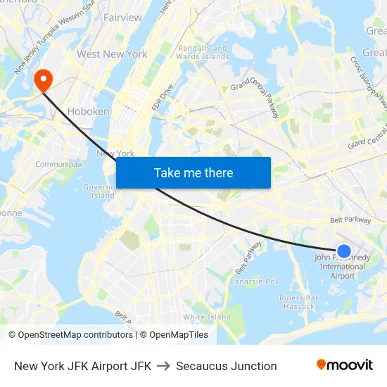 New York JFK Airport JFK to Secaucus Junction map