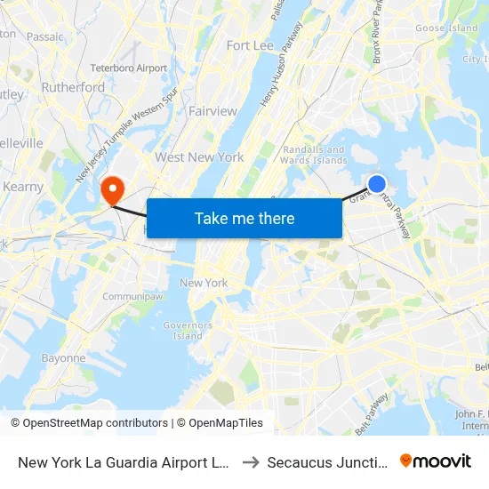 New York La Guardia Airport LGA to Secaucus Junction map