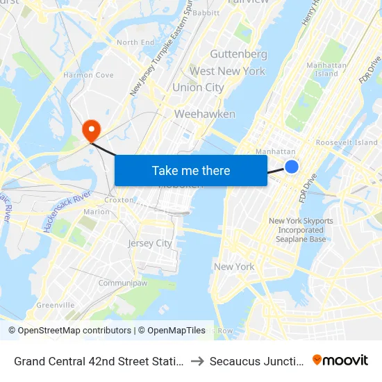 Grand Central 42nd Street Station to Secaucus Junction map