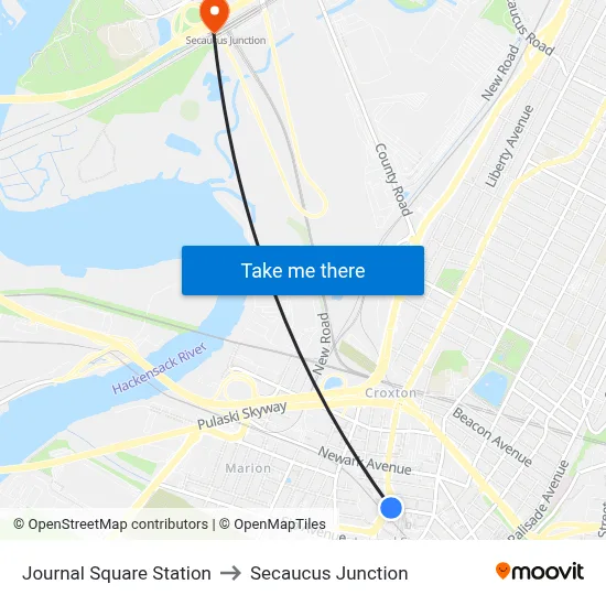 Journal Square Station to Secaucus Junction map
