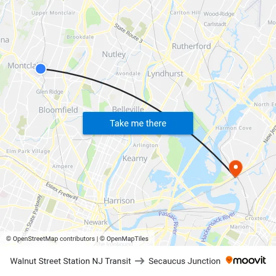 Walnut Street Station NJ Transit to Secaucus Junction map