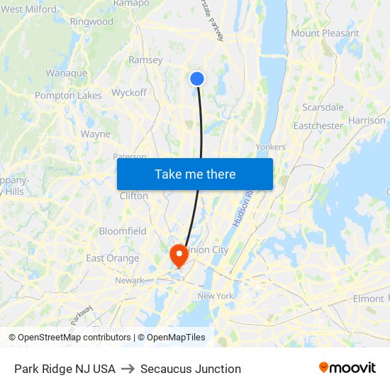 Park Ridge NJ USA to Secaucus Junction map