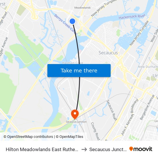 Hilton Meadowlands East Rutherford to Secaucus Junction map