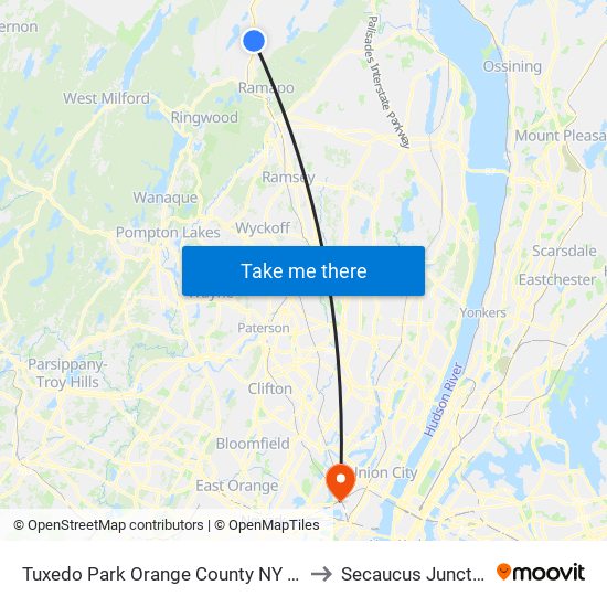 Tuxedo Park Orange County NY USA to Secaucus Junction map