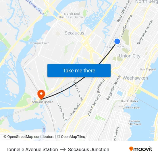 Tonnelle Avenue Station to Secaucus Junction map