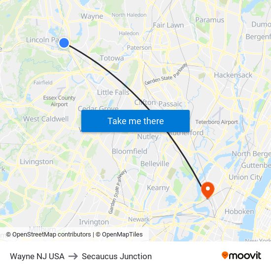 Wayne NJ USA to Secaucus Junction map