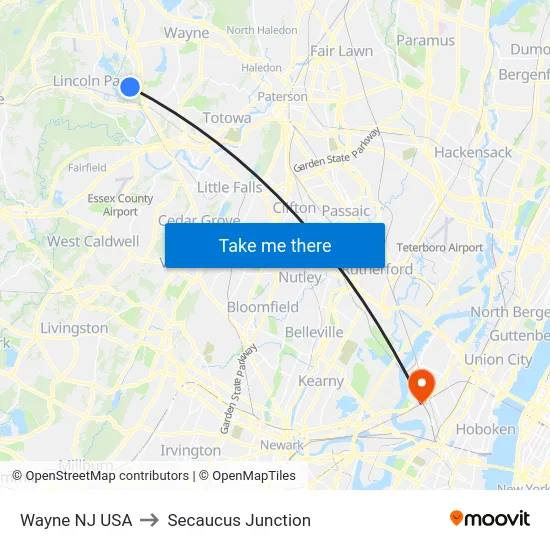 Wayne NJ USA to Secaucus Junction map