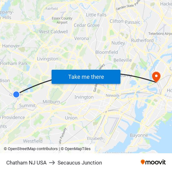 Chatham NJ USA to Secaucus Junction map